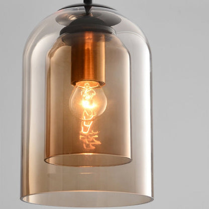 Pendelleuchte mit Doppelglas im Mid-Century Design – Rauchgrau oder Rost