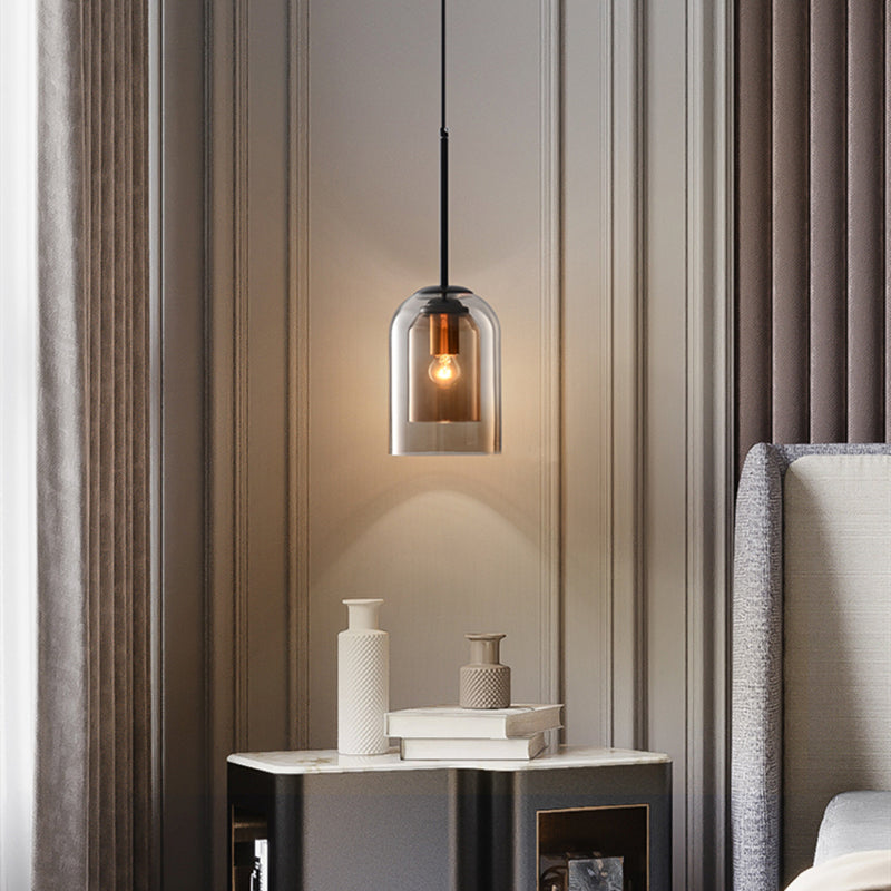 Pendelleuchte mit Doppelglas im Mid-Century Design – Rauchgrau oder Rost