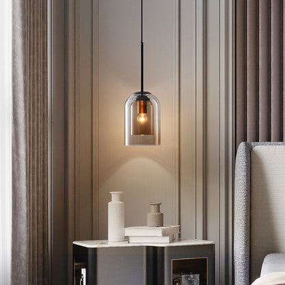 Pendelleuchte mit Doppelglas im Mid-Century Design – Rauchgrau oder Rost