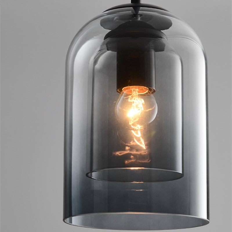Pendelleuchte mit Doppelglas im Mid-Century Design – Rauchgrau oder Rost