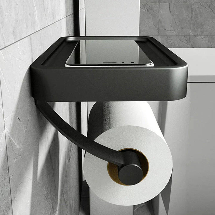 Minimalistischer Toilettenpapierhalter mit Ablage für modernes Bad