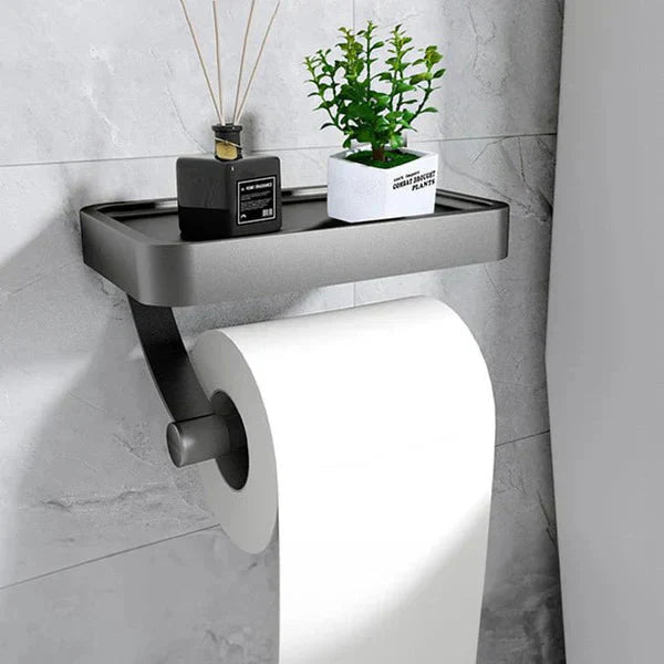 Toilettenpapierhalter Edelstahl mit abgerundeten Kanten und Ablage