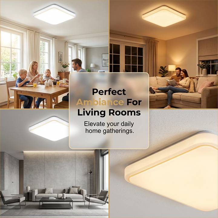 Moderne quadratische Deckenlampe mit LED-Beleuchtung im Wohnzimmer