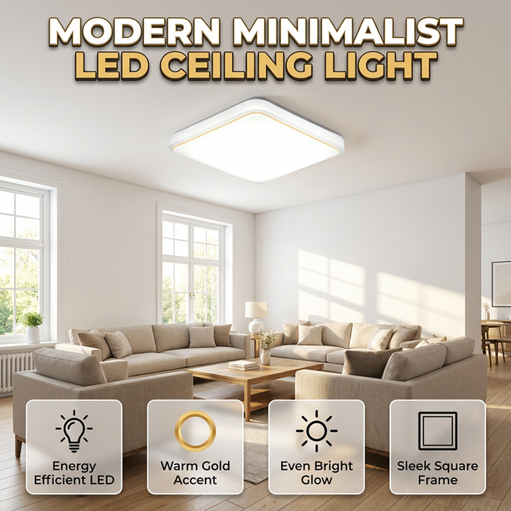Zeitlos elegante quadratische LED-Deckenleuchte in heller Raumansicht