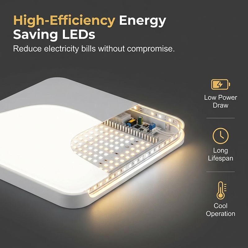 LED-Deckenlampe für Wohnzimmer in quadratischer Form frontal dargestellt