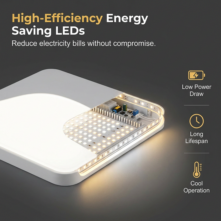 LED-Deckenlampe für Wohnzimmer in quadratischer Form frontal dargestellt