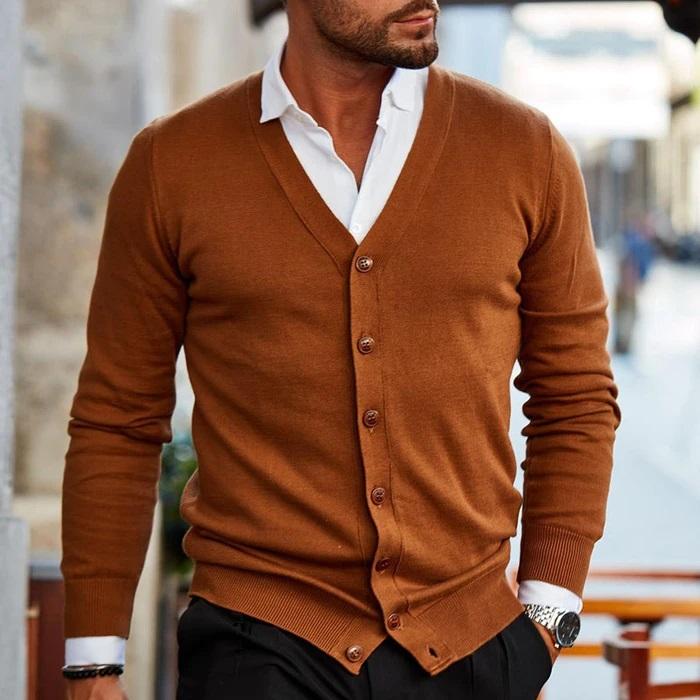 Herren Cardigan Mit V-Ausschnitt Und Knopfleiste