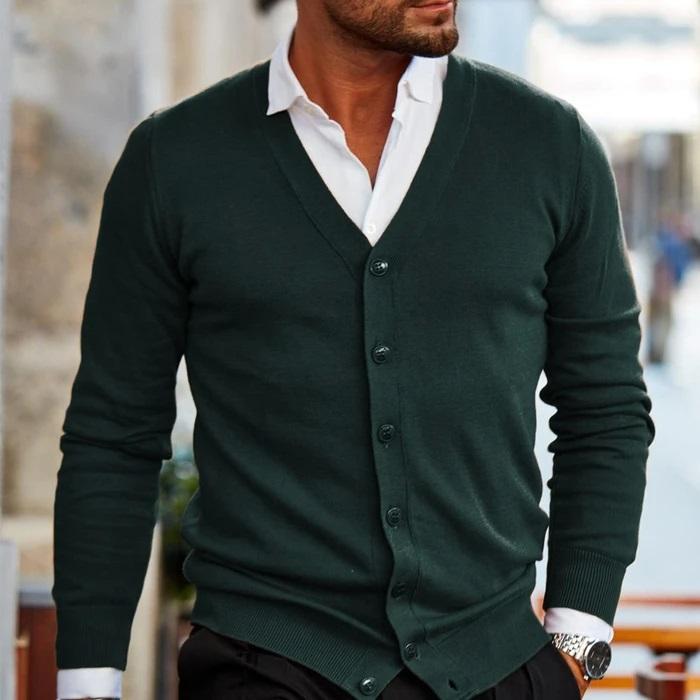 Herren Cardigan Mit V-Ausschnitt Und Knopfleiste