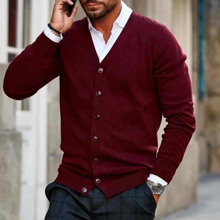 Herren Cardigan Mit V-Ausschnitt Und Knopfleiste