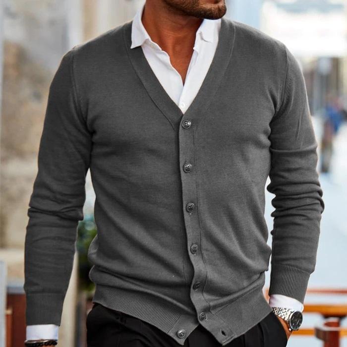 Herren Cardigan Mit V-Ausschnitt Und Knopfleiste