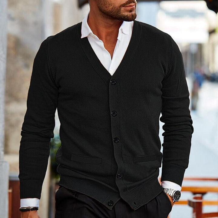 Herren Cardigan Mit V-Ausschnitt Und Knopfleiste