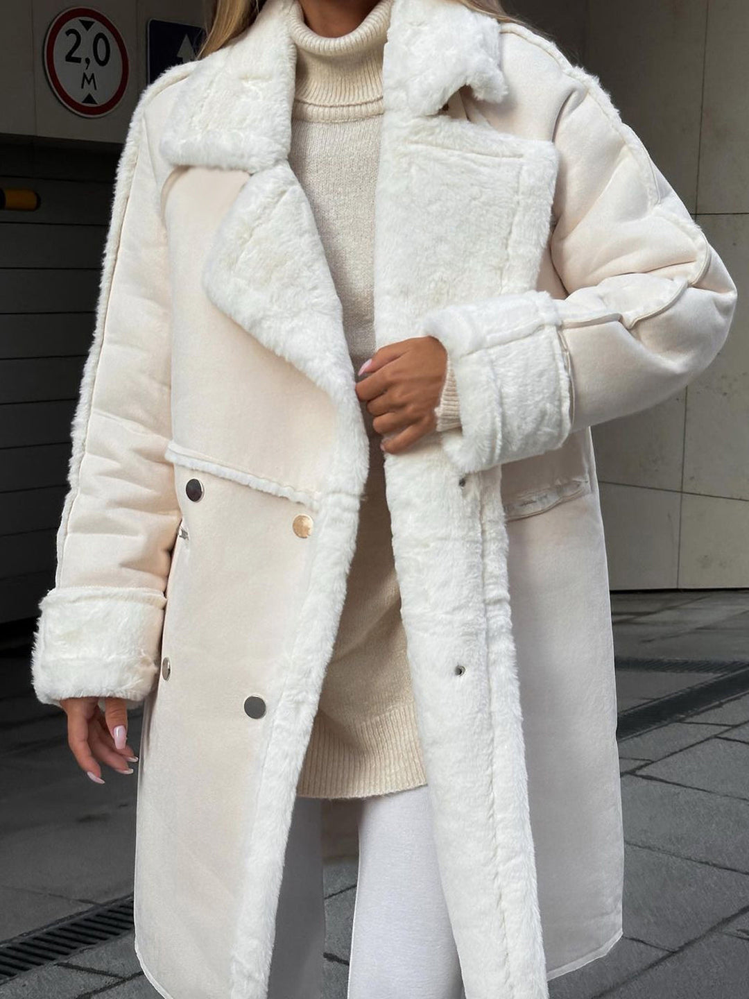 Damen Langer Mantel Aus Fleece Mit Klassischem Design