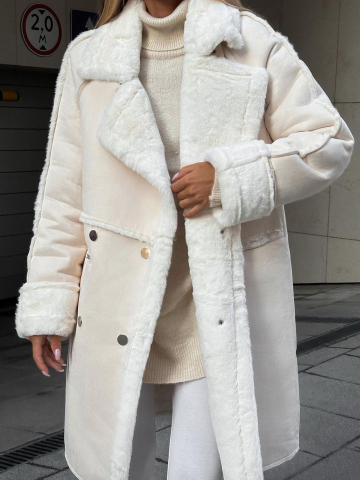 Damen Langer Mantel Aus Fleece Mit Klassischem Design