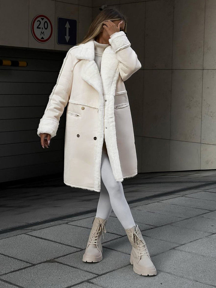 Damen Langer Mantel Aus Fleece Mit Klassischem Design