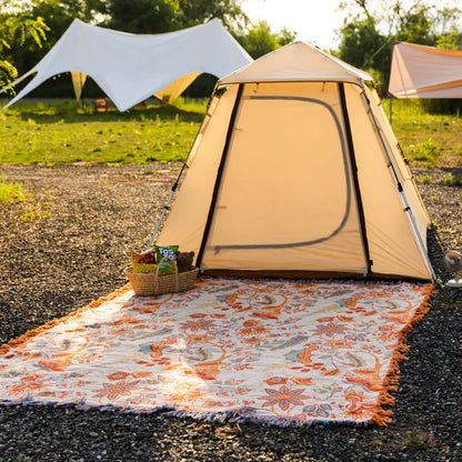 Boho Decke mit Blumenmuster – Baumwoll Plaid mit Fransen