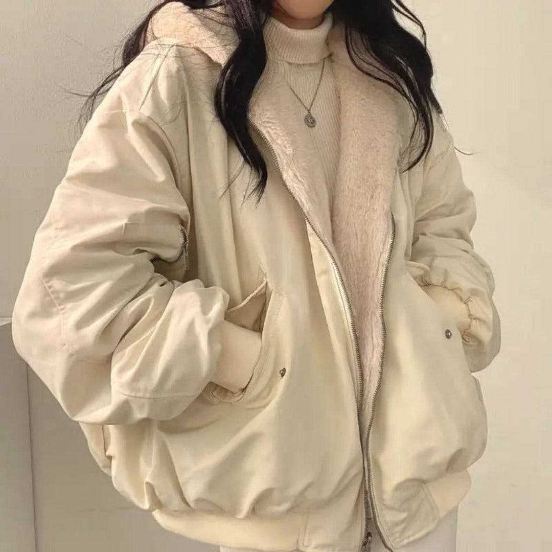 Damen Bomberjacke Oversize Mit Kapuze Und Utility Taschen