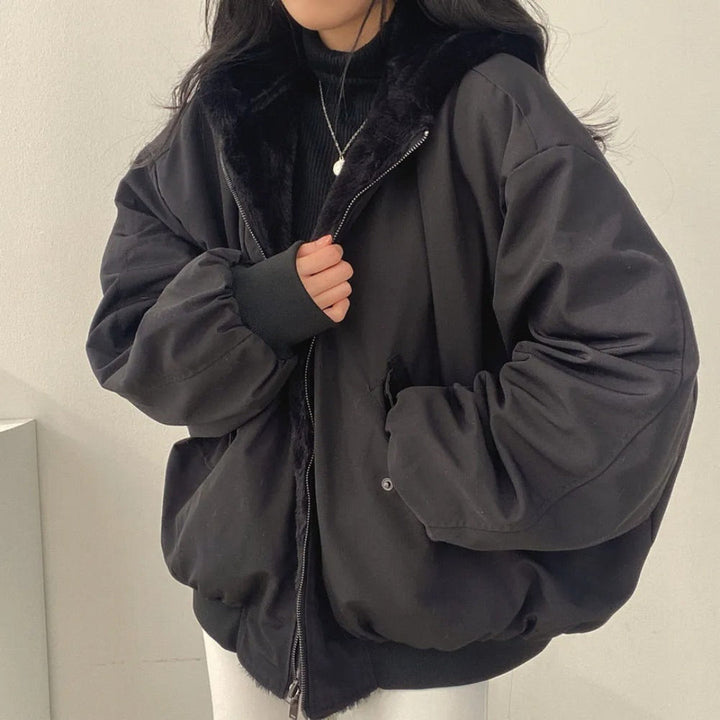 Damen Bomberjacke Oversize Mit Kapuze Und Utility Taschen