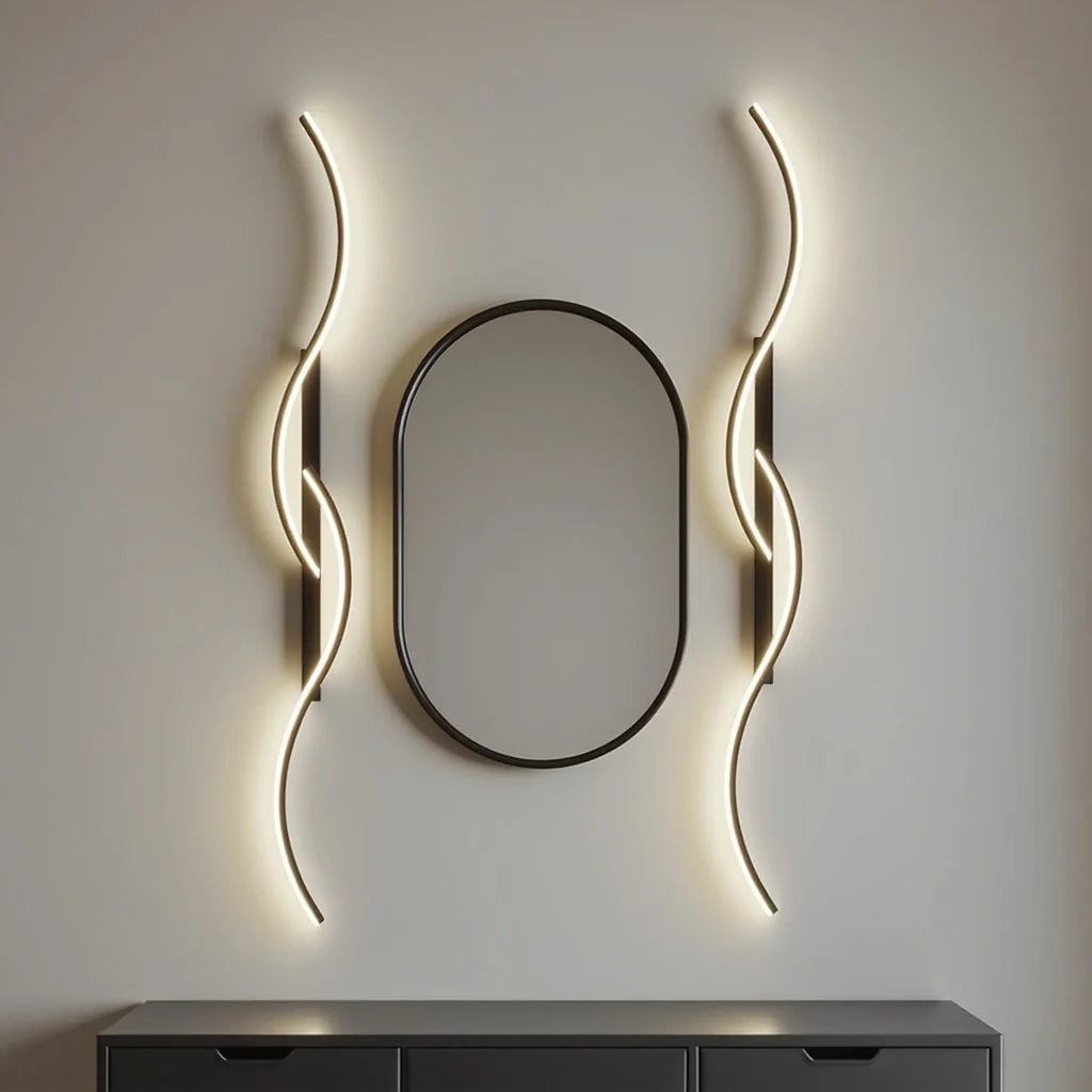 Moderne Wellen-LED Wandleuchte – dimmbar & stilvoll in Gold/Schwarz